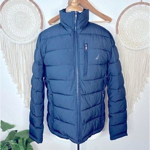 Nautica navy blue puffer jacket men’s multi zip pockets medium